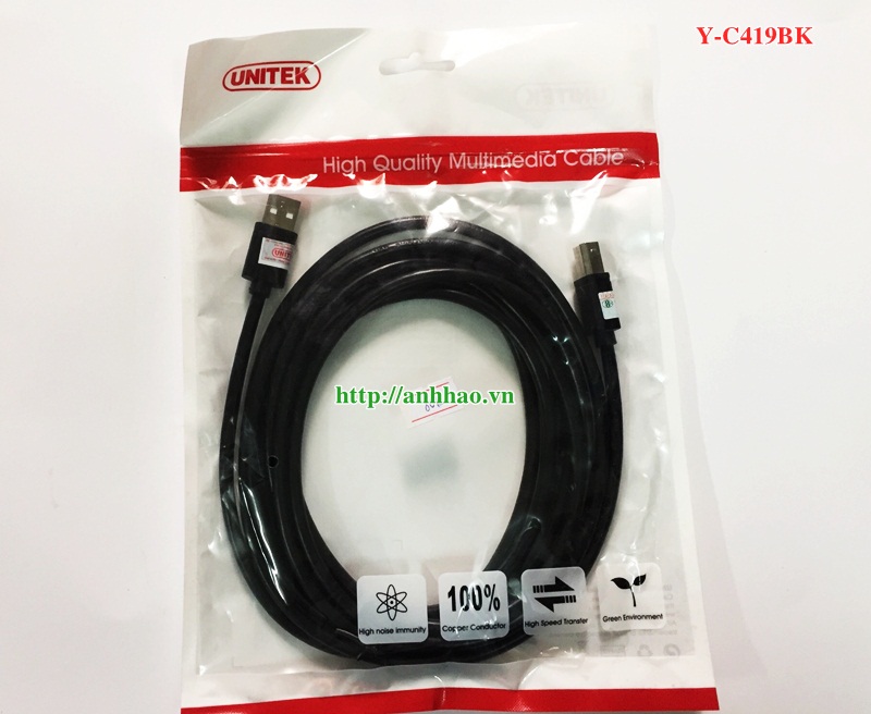 Cáp máy in cổng usb Unitek dài 1.8M Y-C419BK chính hãng